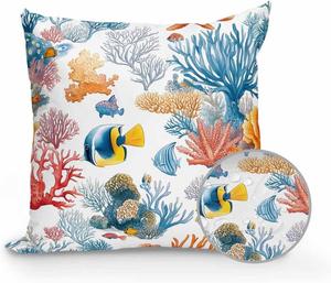 Huotupsine Декоративная поясничная подушка для улицы с водонепроницаемым покрытием, кораллово-рыбный принт, размер 40x40 см Multicolor