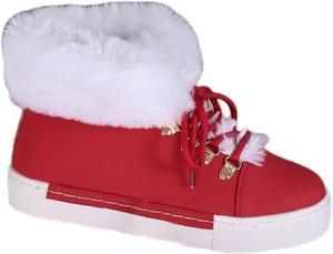 Милые зимние ботинки для женщин с искусственным мехом, теплые зимние снежные ботильоны, шнуровка, круглый носок, пушистые ботинки Generic, Christmas Red