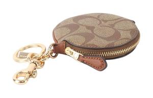 Холщовая сумочка для монет с кожаной отделкой женская цвета хаки COACH