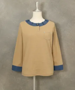 Пуловер в рубчик с джинсовой отделкой Studio Picone, цвет Beige(019)