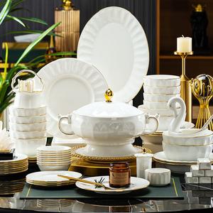 Luowei Набор керамической посуды, 72 предмета, фарфоровые тарелки и миски, узор Lotus Leaf и Tian Tian, подарок на новоселье