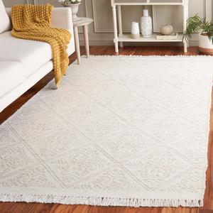 Ковер SAFAVIEH, 183 x 275 см, Kilim Collection, Light Grey & Ivory, ручной работы из шерсти, геометрический узор с бахромой, идеально для гостиной, спальни, столовой (KLM766F-6)