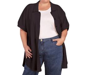 Хлопковая туника с коротким рукавом и воротником на пуговицах - плюс размера, черная On The Plus Side