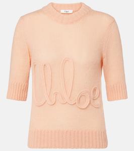 Свитер с логотипом из альпаки и шелка Chloé, Peach Orange