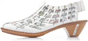 Женские туфли на каблуке Rieker 46778 Sina - с ремешком на пятке, верх из кожи, ручная плетеная отделка, комфорт антистресс, гибкая подошва, надежная посадка и вечный повседневный стиль, мультиколор