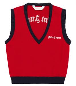 Жилет из вирджинской шерсти Logo Palm Angels Kids, Redwhite
