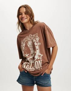 Футболка свободного кроя с принтом Cotton On The LCN Music коричневого цвета Cotton On