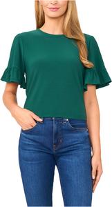 Топ CeCe Short Sleeve Ruffle Detail High Low Top, Alpine Green