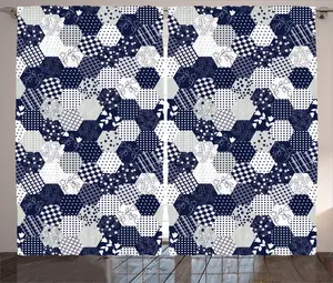 Штора ABAKUHAUS Marine Rustic, пэчворк, арт-точка, звезда, универсальная ленточная штора для гостиной с петлями и крючками, 280 x 245 см, темно-синий с белым Abakuhaus
