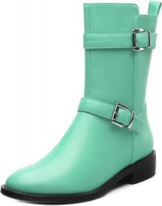 Женские ботинки ROSERWISH средней длины, верх до середины голени, для езды, с округлым носком, невысоким массивным каблуком, короткие модные ботинки на осень и зиму, военные ботильоны с пряжкой, стильные ботинки с молнией