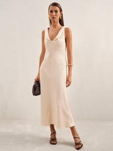 Платье миди Kiera с фактурным драпированным кроем Reiss, Cream