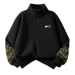 Детский свитшот с воротником стойкой WARRIOR, черный/белый small k+h left sleeve золото-stamped k+h right sleeve золото-stamped k