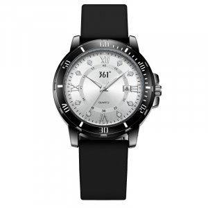 361° Часы мужские с кварцевым механизмом, силиконовым ремешком и серебристым циферблатом