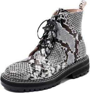 Женские ботинки Niiyyjj в британском стиле, из натуральной кожи с плотным флисовым утеплителем, короткие ботинки на шнуровке, мотоциклетные, Snakeskin Fleece