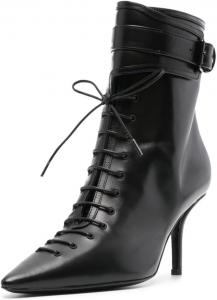 Женские ботильоны FYS с шнуровкой, заостренным носком и высоким каблуком-кубиком, короткие ботинки на ремешке, модная обувь для вечеринок, размеры US 4-16, Black