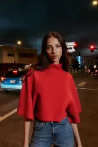 Вязаный джемпер с широкими рукавами Zara, красный