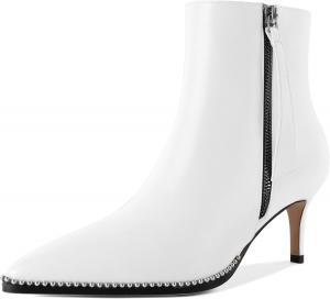 Женские ботинки с низким каблуком, заостренный носок, короткие ботильоны с бисером, молнией и каблуком-ита 2,5 дюйма Younton, Matte White