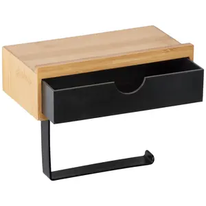 Держатель для туалетной бумаги WENKO «Бамбуса» с выдвижным ящиком из бамбука, цвет natur/schwarz