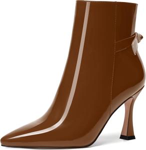 Женские ботильоны SKYSTERRY на молнии с острым носком, высокими каблуками и наружной отделкой, 3,3 дюйма, Brown