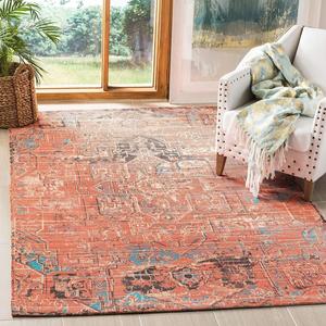 Ковер SAFAVIEH, 92 x 153 см, Saffron Collection, Rust & Blue, ручной работы, бохо-шик, потертый, идеален для помещений с высокой проходимостью: прихожая, гостиная, спальня (SFN621P)
