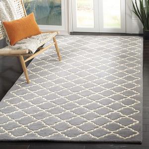 Ковер SAFAVIEH, 214 x 214 см, Chatham Collection - Dark Grey & Ivory, ручной работы Trellis Wool, идеален для помещений с высокой проходимостью в гостиной, спальне (CHT721D)
