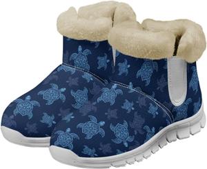 Зимние сапоги для женщин с полной фланелевой подкладкой, теплые ботильоны до щиколотки, противоскользящие, удобные, для девушек, для улицы Glomenade, Geometric Turtle