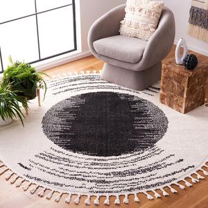 Ковер SAFAVIEH, 201 x 201 см, Moroccan Tassels Collection, круглый, Ivory & Black, современный бохо-рустик дизайн, не линяет и прост в уходе, идеален для помещений с высокой проходимостью в гостиной, спальне (MRT107A)