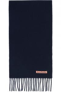 Acne Studios Узкий шерстяной шарф темно-синего цвета с бахромой