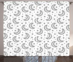 Штора ABAKUHAUS Луна в деревенском стиле, узор Полумесяц и звезды, универсальная ленточная штора для гостиной с петлями и крючками, 280 x 225 см, цвет: антрацитовый серый и белый Abakuhaus