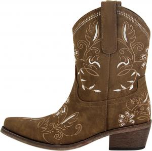 Женские ботильоны на щиколотку с вышивкой в стиле вестерн, ковбойские/ковбойские сапоги с квадратным толстым каблуком, короткие ботинки с цветочным узором Onlymakerheels, Brown