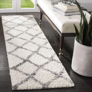 SAFAVIEH, 61 x 305 см, Ковер-дорожка Berber Shag Collection Ivory/Grey BER215B Moroccan, не линяет, для гостиной, спальни, столовой, прихожей, плюшевый