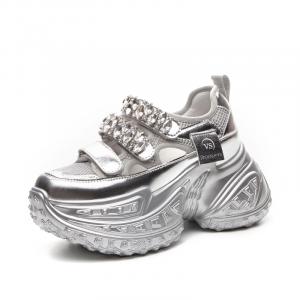 Shangjinni Серебряные женские массивные низкие кеды с амортизацией, противоскользящей подошвой, износостойкие, дышащие, легкие, увеличивающие рост, цвет Silver