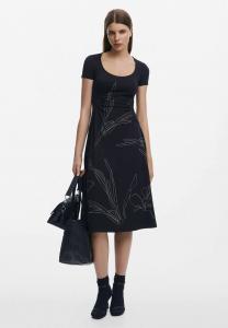 Платье Desigual MIDI WITH FLORAL SILHOUETTES, Black/Brown