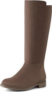 Женские высокие сапоги Shoe'N Tale до колена с плоским низким каблуком, эластичные, с круглым носком и боковой молнией, Taupe