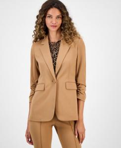 Женская жакет из крепа с одной пуговицей и присборенными рукавами, эксклюзивно для Macy's Bar III, Dark Caramel