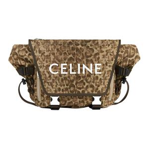 Сумка-мессенджер из ткани через плечо среднего размера мужская леопардовая разноцветная хаки CELINE