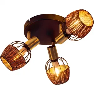 Встраиваемые потолочные светильники Corbis E14 1 шт. 3 светильника без ламп E14 макс. 40 Вт черный/натуральный/золотой D: 38 см с ротангом Näve, черный/натуральный/золотой