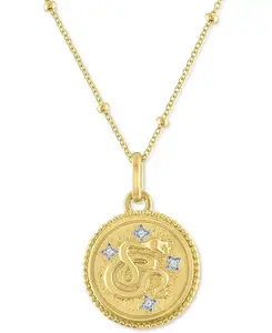 Ожерелье с подвеской в виде китайского зодиакального диска с бриллиантами, 18 дюймов, из стерлингового серебра с позолотой 14 карат Macy'S, snake