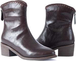 Женские ковбойские сапоги N.N.G средней длины, коричнево-черная искусственная кожа, каблук-блок 5 см с отделкой швом, задняя молния, стелька с эффектом памяти, заостренный носок, для повседневной носки