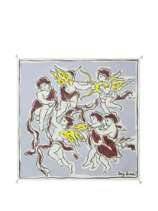 Шелковый платок с амурами Tory Burch, серый