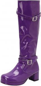 Женские высокие сапоги до колена из лакированной кожи с широким каблуком, длинные ботильоны на невысоком каблуке, зимняя обувь большого размера Generic, Purple