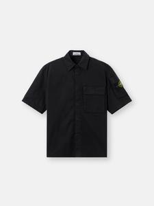 Рубашка удобного кроя с короткими рукавами, нагрудными и нарукавными карманами Stone Island 1100007 SUPIMA COTTON TWILL STRETCH-TC, черный
