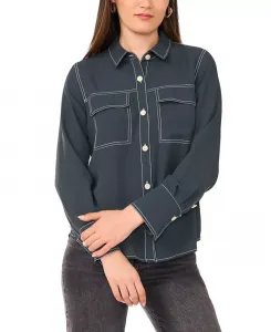 Женский топ с контрастной строчкой, пуговицами спереди и воротником Vince Camuto, зеленый