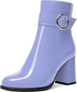 Женские ботильоны NUMALEO из лакированной кожи с повседневной молнией, для свиданий, с ремешком на щиколотке, круглым носком, пряжкой, массивным каблуком 3,3 дюйма, Lavender
