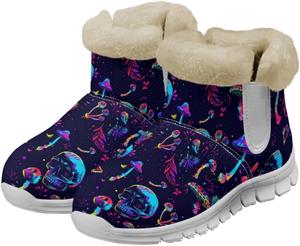 Зимние ботинки Howilath с принтом грибов для женщин, противоскользящие с меховой подкладкой, пушистые снежные сапоги, Psychedelic Mushroom Skull