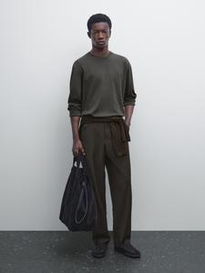 Футболка с длинным рукавом из хлопка средней плотности Massimo Dutti, хаки