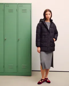 Женское длинное стеганое пальто с капюшоном Green Coast, черный