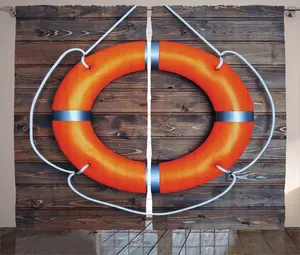 Штора ABAKUHAUS в морском стиле, настенная спасательная штора, универсальная ленточная штора для гостиной с петлями и крючками, 280 x 245 см, цвет: оранжевый, серый, коричневый Abakuhaus