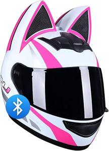 Шлем мотоциклетный ACLFF Bluetooth с ушками, белый / розовый