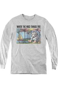 Футболка с длинным рукавом для молодежи с принтом "Где обитают чудовища" Gildan, Athletic Heather